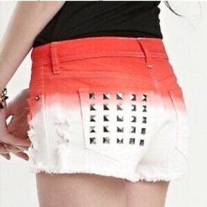 Kendall & Kylie SZ 5 Red & white dip dyed ombre grommet shorts Sexy Hot Pants